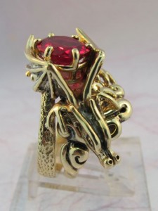 Cloud Dragon Ring with Ruby Red Gemstone
