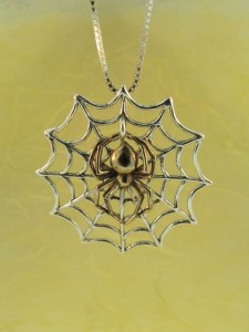Silver Web and Bronze Spider Pendant