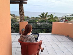 Marty writing; the Sea of Cortez