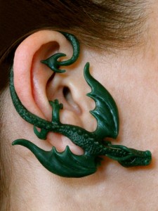 Balerion Dragon Ear Wrap - pictured on ear in wax