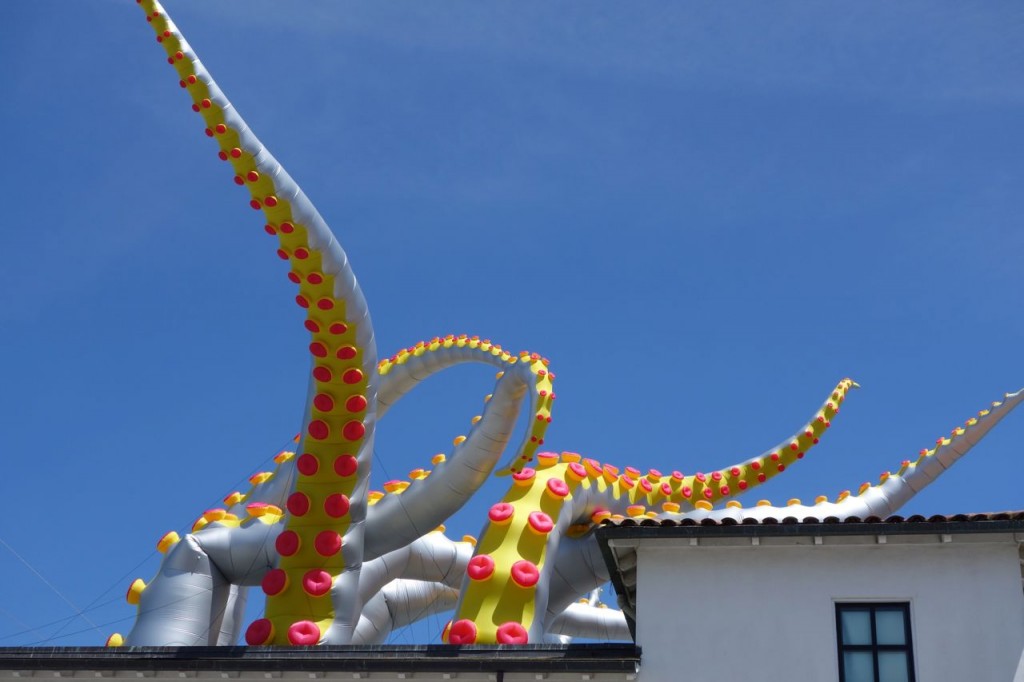 Inflatable octopus ontop of Monterery Bay Aquarium