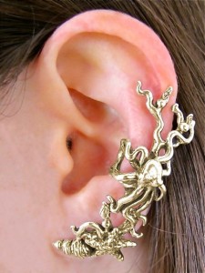 Poseidon's Gift - Octopus and Starfish Ear Cuff in Bronze