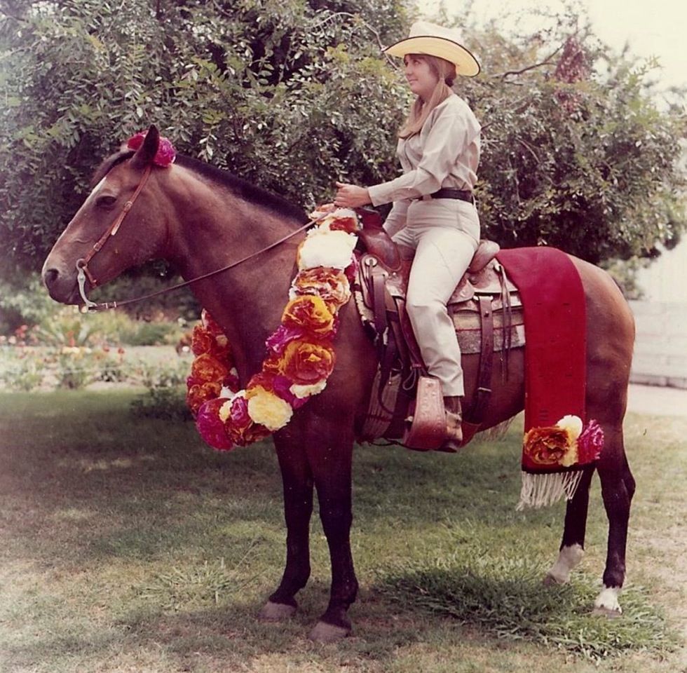 Marty riding Dusty, Santa Barbara Fiesta Parade, 1967