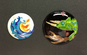 John's completed Chameleon and my completed Wave cloisonné