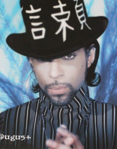 Prince wearing the Moon Ear Wrap, 2000 Calendar, photo by Steve Parke