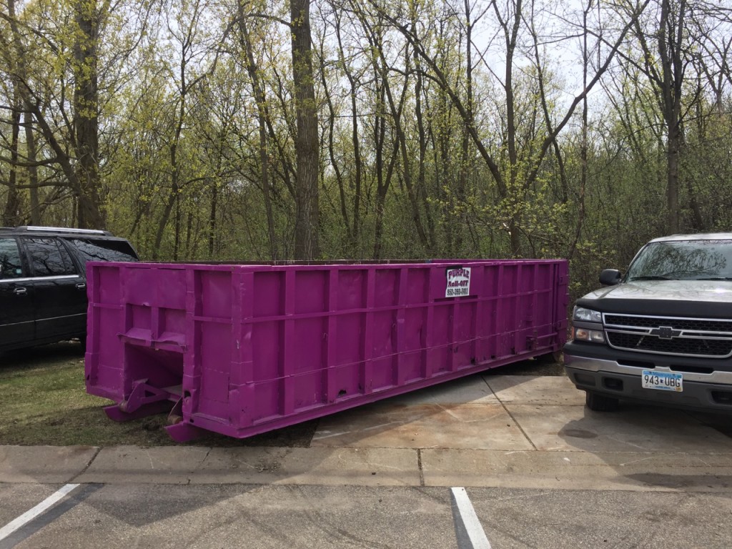Even the Dumpster behind the dining tent is purple.