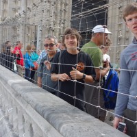 Caged visitors to the Notre Dame Tower