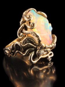 Gloria's 18K gold Fire and Ice Octopus Ring
