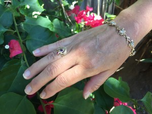 Michiko wearing the Gold and Diamond Rose Bracelet and Jeweled Crown Ring