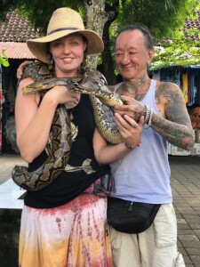 2017, Alisha with Python, Goa Gajah, Elephant Cave, Bali