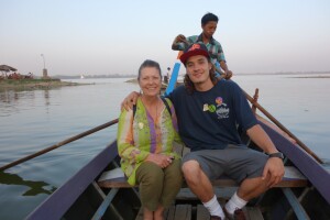 2014 - John and Marty afloat in Mandalay Miramar - U-Bein Bridge